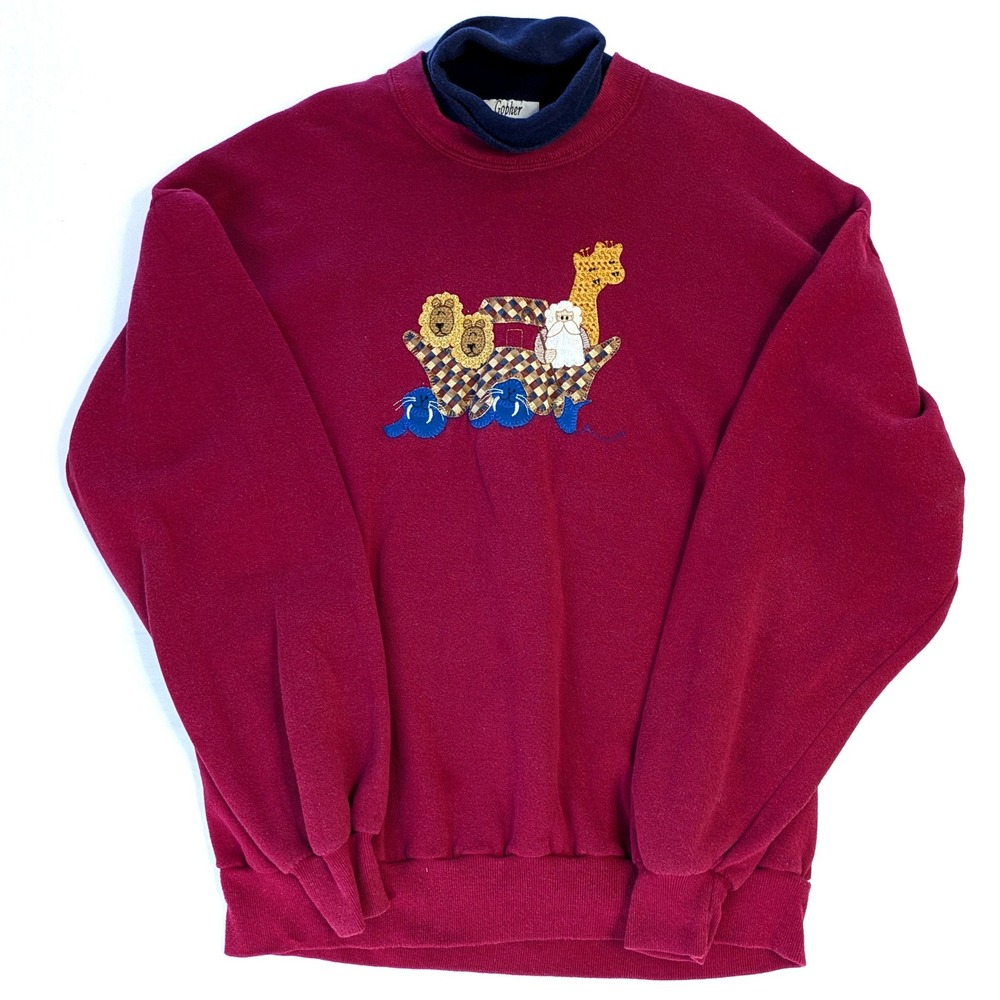 VTG Gopher Sport Noahs Ark Embroidered Sweatshirt XL Maroon Mock Neck 90s USA